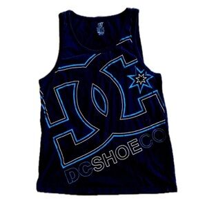 MENS MEDIUM DC SHOE CO TANK BLUE WHITE BLACK